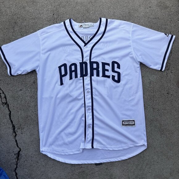 SAN DIEGO PADRES AUTHENTIC MAJESTIC MANNY MACHADO JERSEY WHITE BLUE Large Signed